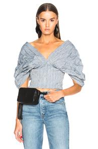 Jonathan Simkhai Smocked Gingham Dropped Sleeve Bustier In Floral,red