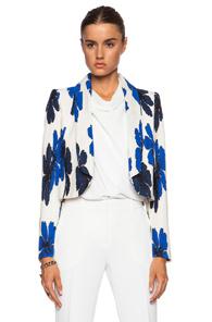 Chloe Hand Drawn Flowers On Silk Crepe De Chine Jacket In Floral,blue,white