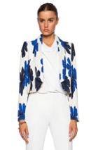 Chloe Hand Drawn Flowers On Silk Crepe De Chine Jacket In Floral,blue,white