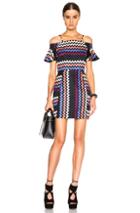 Msgm Off The Shoulder Zig Zag Dress In Black,stripes,blue