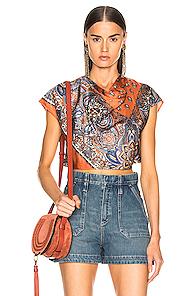 Chloe Persian Print Top In Blue,paisley,orange