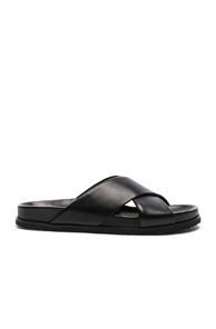 Saint Laurent Jimmy Leather Cross Strap Slides In Black