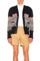 Thom Browne V Neck Chevron Fair Isle Cardigan In Blue