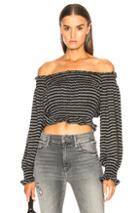 Norma Kamali Cropped Peasant Top In Black,gray,stripes