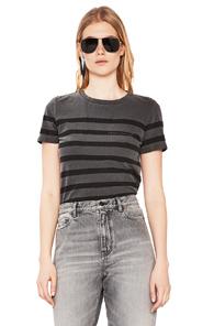 Saint Laurent Striped Tee In Grey