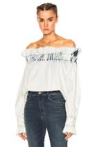 Msgm Denim Off The Shoulder Top In Blue