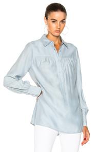 Frame Denim Tunic Silk Blouse In Blue