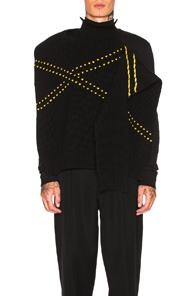Raf Simons Embroidered Jacquard Single Panel Turtleneck In Black,yellow