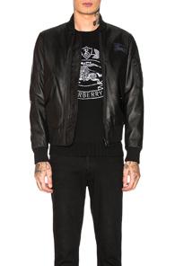Burberry Sandford Leather Bomber Jacket In Black