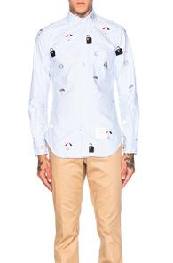 Thom Browne Icon Embroidery Oxford Shirt In Blue