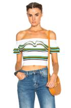 Msgm Striped Ruffle Blouse In White,stripes