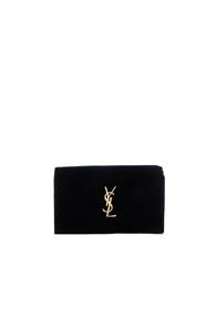 Saint Laurent Velvet Monogram Chain Wallet In Blue