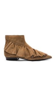 J.w. Anderson Suede Ruffle Booties In Brown