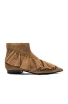 J.w. Anderson Suede Ruffle Booties In Brown