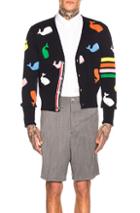 Thom Browne Whale Icon Cardigan In Animal Print,blue