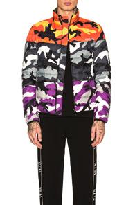 Valentino Down Jacket In Abstract,gray,orange,purple