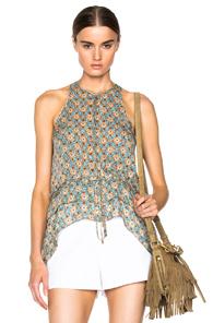 Derek Lam 10 Crosby Ruffle Tank In Blue,brown,floral