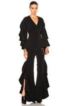 Jonathan Simkhai Ruffle Sleeve Combo Jumpsuit In Black