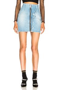 Msgm Ruffle Trim Zip Skirt In Blue