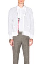 Thom Browne Seersucker Jacquard V-neck Cardigan In Stripes,white