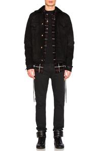Amiri Shearling Denim Trucker Jacket In Black
