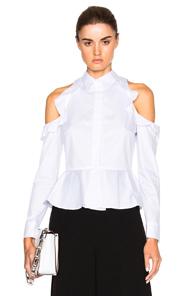 Jonathan Simkhai Cut Out Shoulder Ruffle Top In White