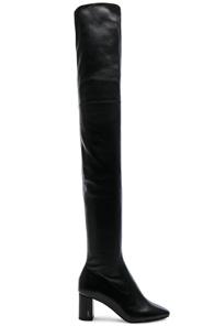 Saint Laurent Stretch Nappa Leather Loulou Thigh High Pin Boots In Black