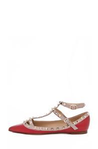 Valentino Rockstud Leather Ballerinas In Red