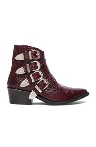 Toga Archives Embossed Leather Buckle Booties In Red,animal Print