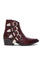 Toga Archives Embossed Leather Buckle Booties In Red,animal Print