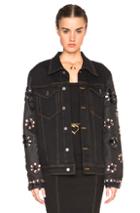 Alessandra Rich Denim Jacket With Embellished Sleeves In Black