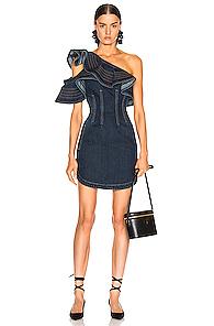 Self-portrait X Lee Frill Mini Dress In Denim Dark