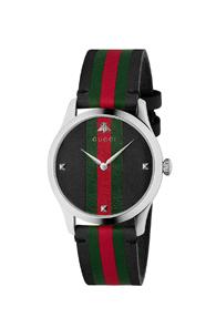 Gucci 38mm G-timeless Striped Band Watch In Black,stripes