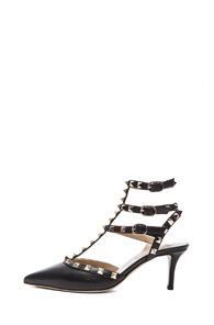 Valentino Rockstud T.65 Grained Leather Slingbacks In Black