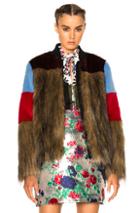 Msgm Colorblock Faux Fur Jacket In Brown,abstract