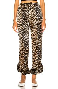 Ganni Calla Silk Pant In Animal Print,brown