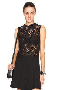 Saint Laurent Crop Lace Top In Black