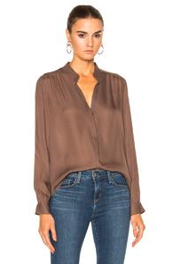 L'agence Bianca Band Collar Blouse In Brown
