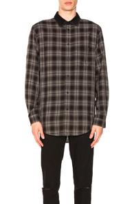 Alexander Wang Combo Collar Shirt In Black,checkered & Plaid,gray
