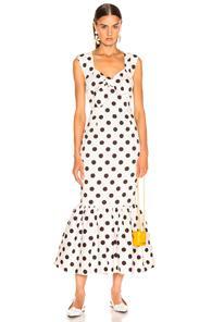 Rebecca De Ravenel Tie Front Tulip Dress In Brown,polka Dots,white