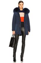 Mr & Mrs Italy Summer Stone Canvas Shell Jacket With Raccoon Fur Trim In Blue