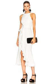 Nicholas Asymmetric Ruffle Dress In White