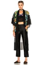 Alberta Ferretti Chiffon Embroidered Tasseled Robe In Black,blue,green,floral