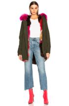 Mr & Mrs Italy Canvas Parka With Raccoon & Fox Fur Trim In Green,pink