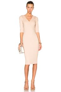 Victoria Beckham 3/4 Sleeve Cut Out Fitted Dress In Neutrals
