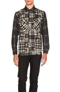 Ganryu Wool Check Shirt In Black,geometric Print