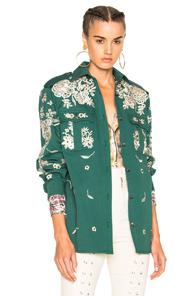 Roberto Cavalli Embroidered Jacket In Green,floral