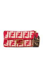 Fendi Baguette Double F Raffia Crossbody Bag In Neutral,red