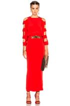 Alessandra Rich Silk Cut Out Sleeve Dress In Red