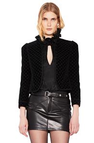 Saint Laurent Star Embroidered Velvet High Neck Jacket In Black